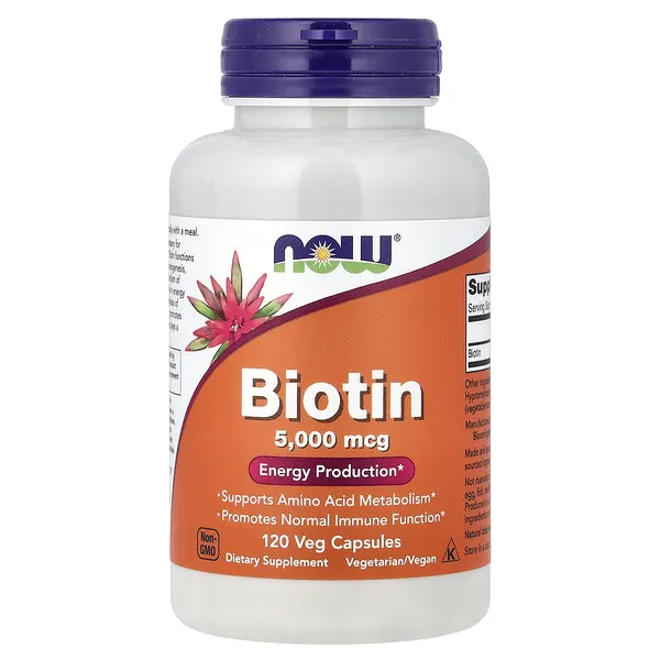NOW Foods Biotin, 5,000 mcg, 120 Veg Capsules