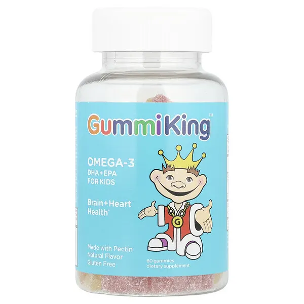 GummiKing Omega-3 DHA + EPA for Kids, Strawberry, Orange and Lemon, 60 Gummies (35 mg per Gummy)