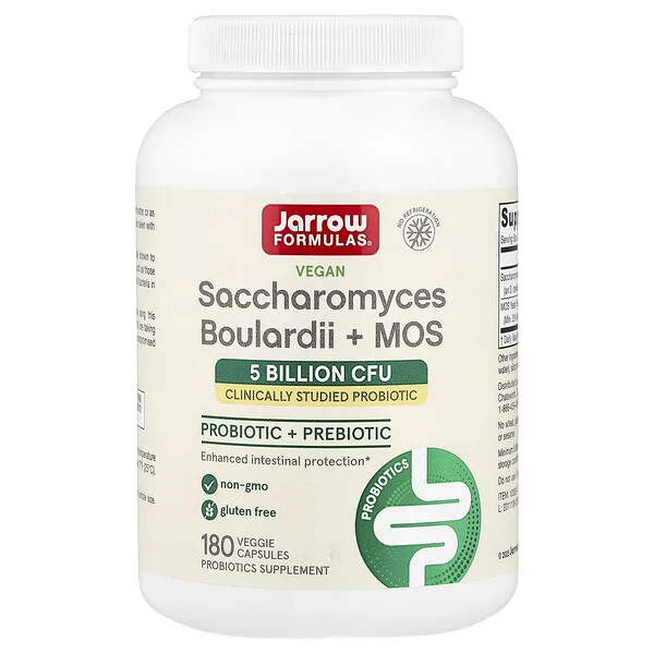 Jarrow Formulas Vegan Saccharomyces Boulardii + MOS, 5 Billion CFU, 180 Veggie Capsules