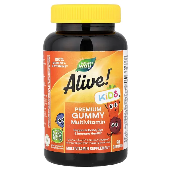 Nature's Way Alive!® Kids, Premium Gummy Multivitamin, Cherry, Grape & Orange, 90 Gummies