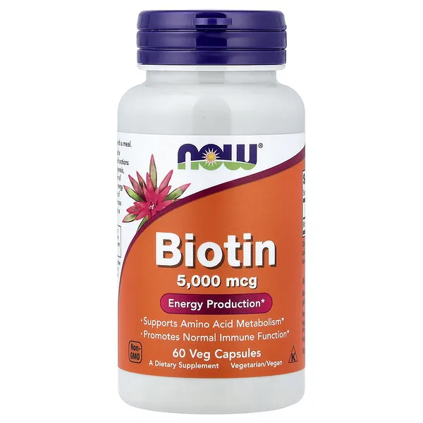 NOW Foods Biotin, 5,000 mcg, 60 Veg Capsules