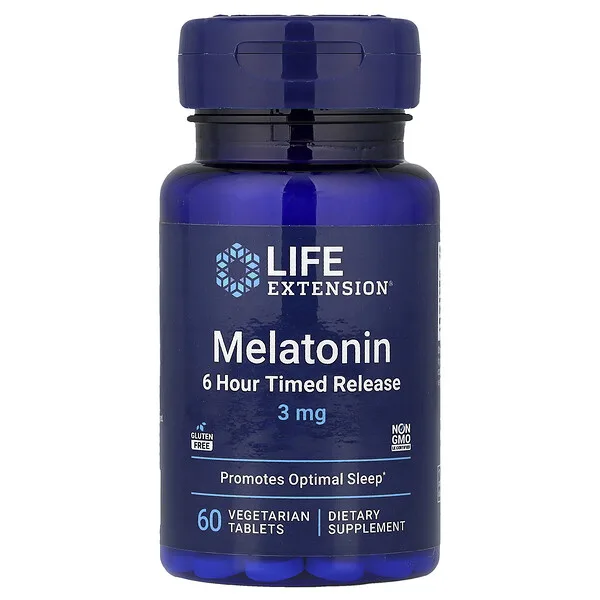 Life Extension Melatonin, 6 Hour Timed Release, 3 mg, 60 Vegetarian Tablets