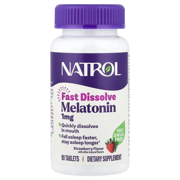 Natrol Melatonin, Fast Dissolve, Strawberry, 1 mg, 90 Tablets