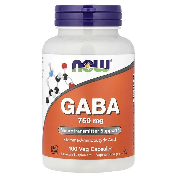 NOW Foods GABA, 750 mg, 100 Veg Capsules