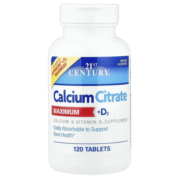 21st Century Calcium Citrate + D3 Maximum, 120 Tablets