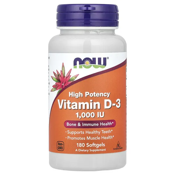 NOW Foods Vitamin D-3, High Potency, 1,000 IU, 180 Softgels