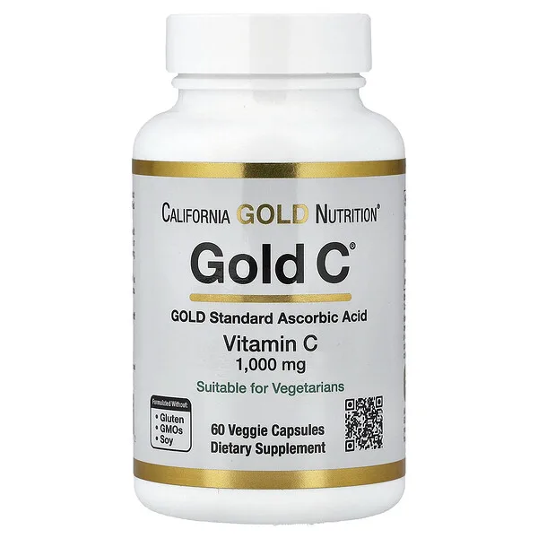 California Gold Nutrition Gold C®, USP Grade Vitamin C, 1,000 mg, 60 Veggie Capsules