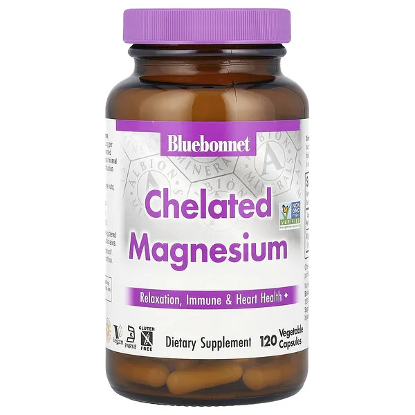 Bluebonnet Nutrition Chelated Magnesium, 120 Vegetable Capsules (100 mg per Capsule)