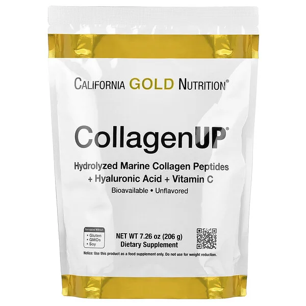 California Gold Nutrition CollagenUP®, Hydrolyzed Marine Collagen Peptides with Hyaluronic Acid, Unflavored, 7.26 oz (206 g)