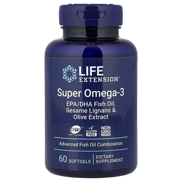 Life Extension Super Omega-3, EPA/DHA Fish Oil, Sesame Lignans & Olive Extract, 60 Softgels