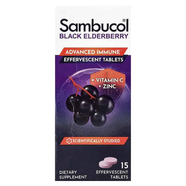 Sambucol Black Elderberry, Effervescent Tablets + Vitamin C & Zinc, Age 4+, 15 Effervescent Tablets