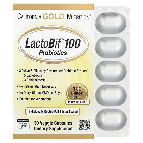 California Gold Nutrition LactoBif® 100 Probiotics, 100 Billion CFU, 30 Veggie Capsules