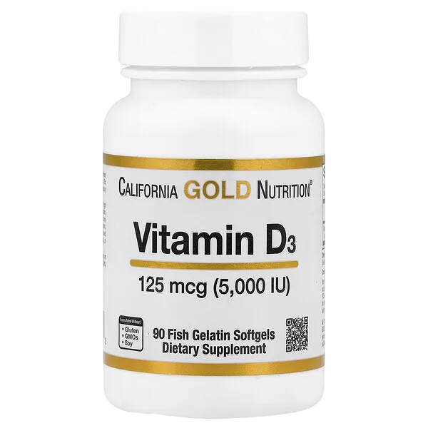 California Gold Nutrition Vitamin D3, 125 mcg (5,000 IU), 90 Fish Gelatin Softgels