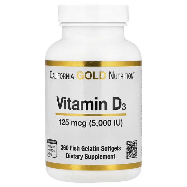 California Gold Nutrition Vitamin D3, 125 mcg (5,000 IU), 360 Fish Gelatin Softgels