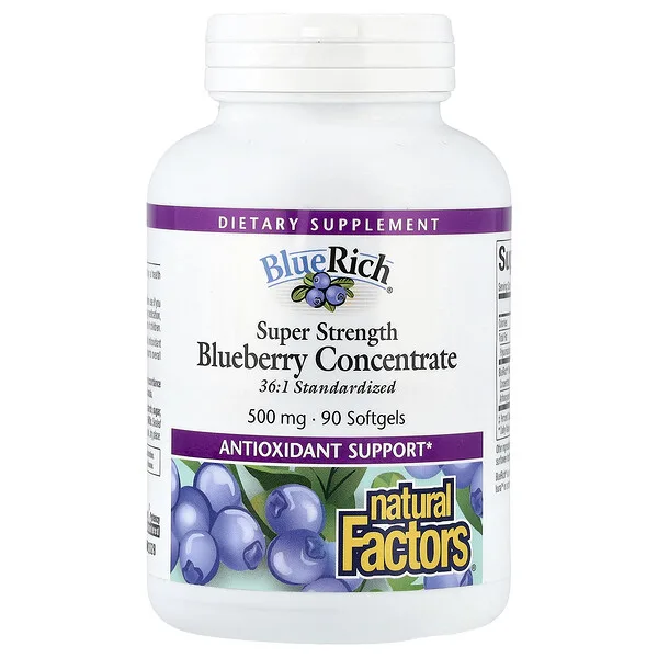 Natural Factors BlueRich®, Super Strength Blueberry Concentrate, 500 mg, 90 Softgels