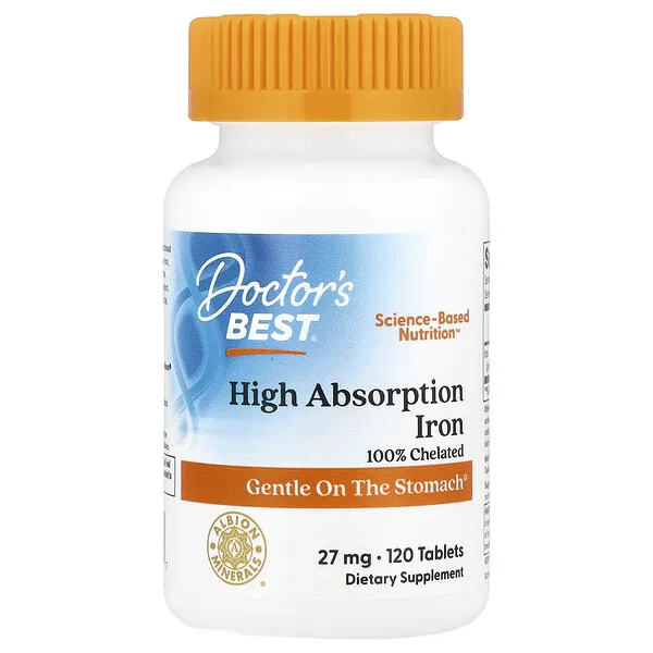 Doctor's Best High Absorption Iron, 27 mg, 120 Tablets