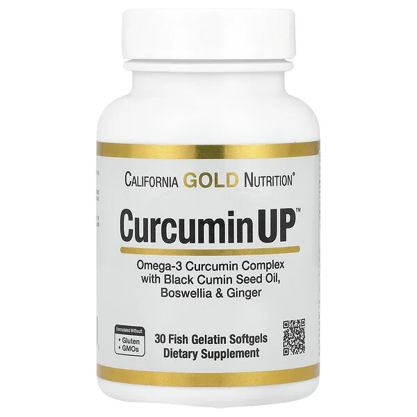 California Gold Nutrition CurcuminUP™ with Omega-3 Curcumin Complex, Black Cumin Seed Oil, Boswellia and Ginger, 30 Fish Gelatin Softgels