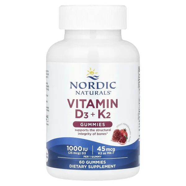 Nordic Naturals Vitamin D3 + K2 Gummies, Pomegranate, 60 Gummies