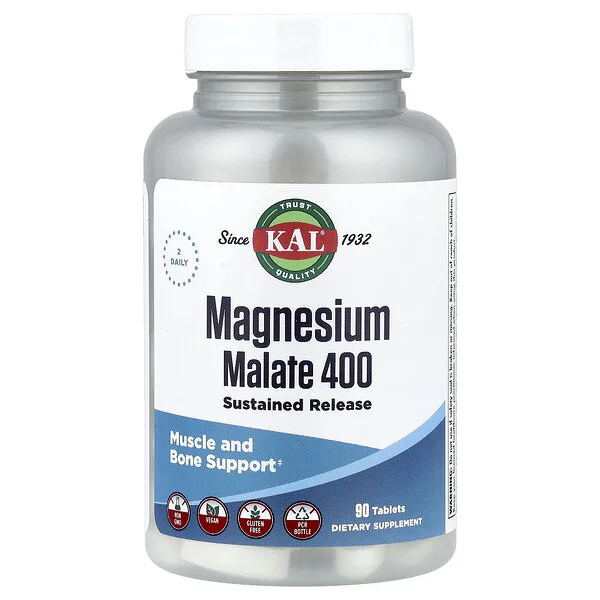 KAL Magnesium Malate 400, 90 Tablets (200 mg per Tablet)