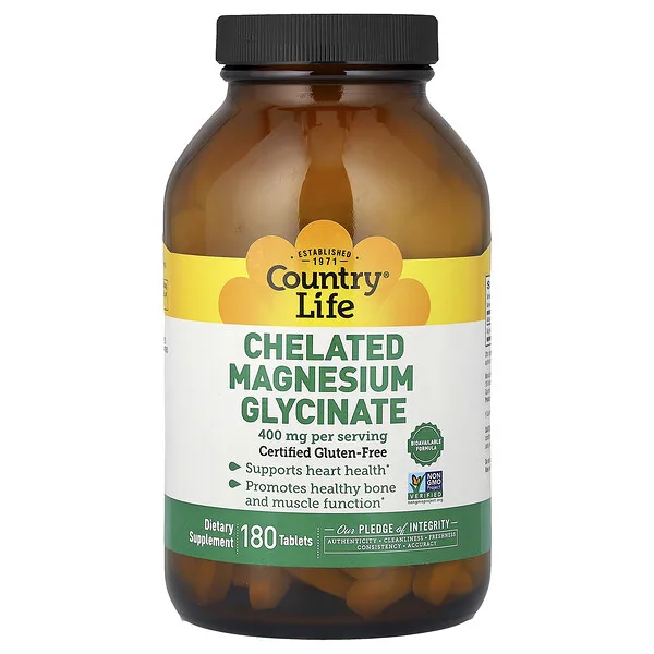 Country Life Chelated Magnesium Glycinate, 180 Tablets (133 mg per Tablet)
