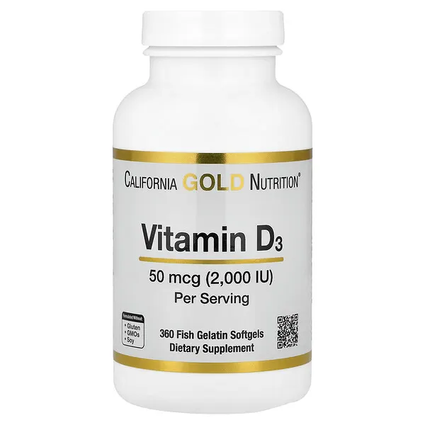 California Gold Nutrition Vitamin D3, 50 mcg (2,000 IU), 360 Fish Gelatin Softgels