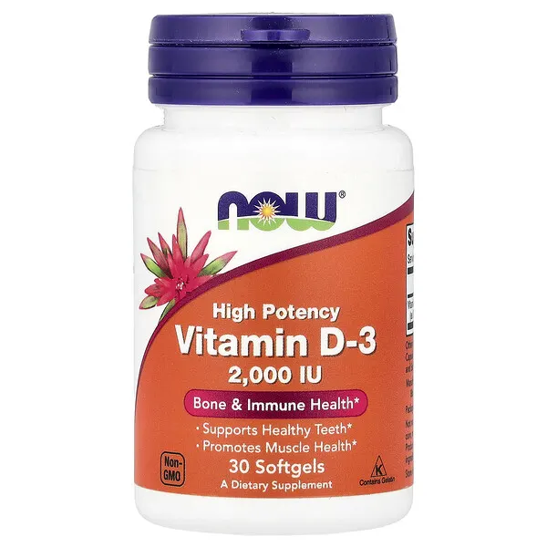 NOW Foods Vitamin D-3, 2,000 IU, 30 Softgels