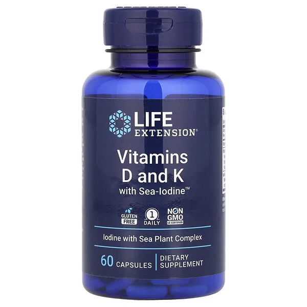 Life Extension Vitamins D and K with Sea-Iodine™, 60 Capsules