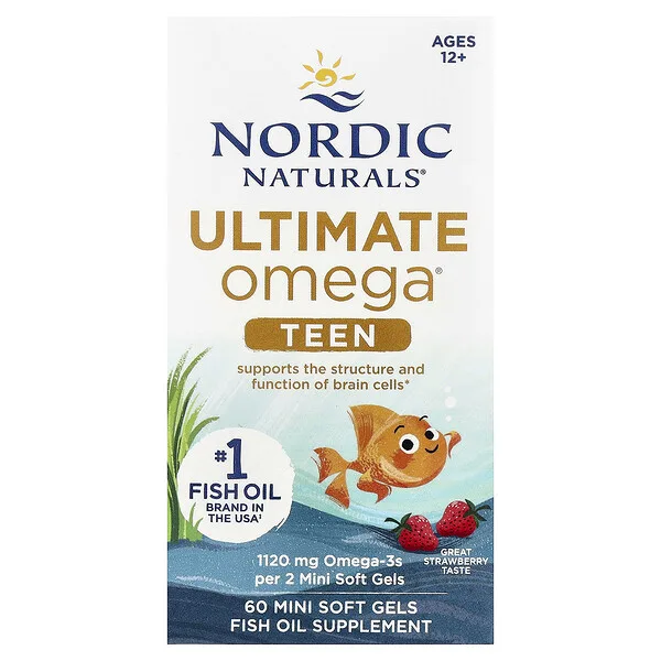 Nordic Naturals Teen, Ultimate Omega® Fish Oil, Ages 12+, Strawberry, 60 Mini Soft Gels
