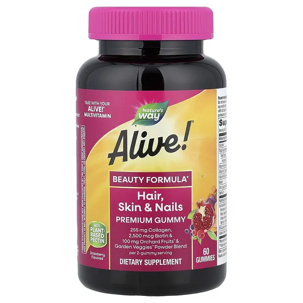 Nature's Way Alive!® Hair, Skin & Nails Premium Gummy, Strawberry, 60 Gummies