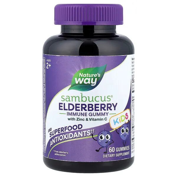 Nature's Way Sambucus® Kids, Immune Gummy with Zinc & Vitamin C, Ages 2+, Elderberry, 60 Gummies