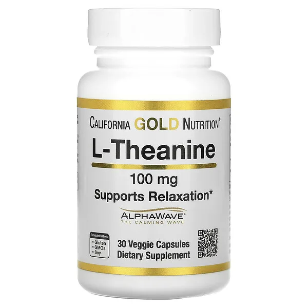 California Gold Nutrition L-Theanine, Featuring AlphaWave, 100 mg, 30 Veggie Capsules