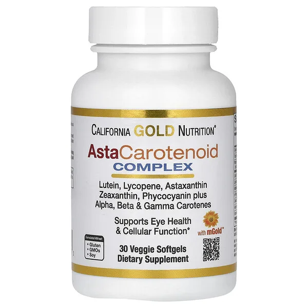 California Gold Nutrition AstaCarotenoid Complex with Lutein, Lycopene, Astaxanthin, and Vitamin A, 30 Veggie Softgels