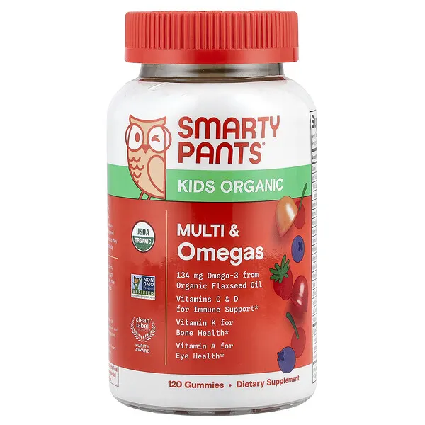 SmartyPants Kids Organic, Multi & Omegas Gummies, Mixed Berry and Cherry, 120 Gummies
