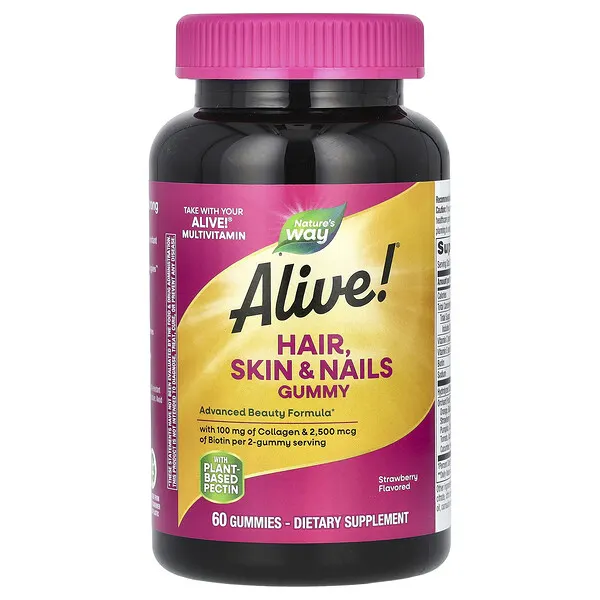 Nature's Way Alive!® Hair, Skin & Nails Gummies, Strawberry, 60 Gummies