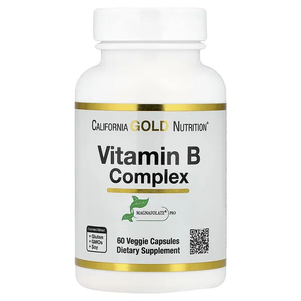California Gold Nutrition Vitamin B Complex with Folate, Biotin, Pantothenic Acid, and Vitamin B6, 60 Veggie Capsules