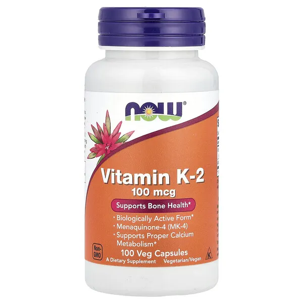 NOW Foods Vitamin K-2, 100 mcg, 100 Veg Capsules