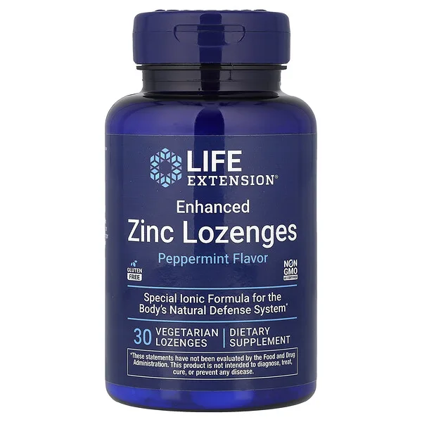 Life Extension Enhanced Zinc Lozenges, Peppermint, 30 Vegetarian Lozenges (18.75 mg per Lozenge)