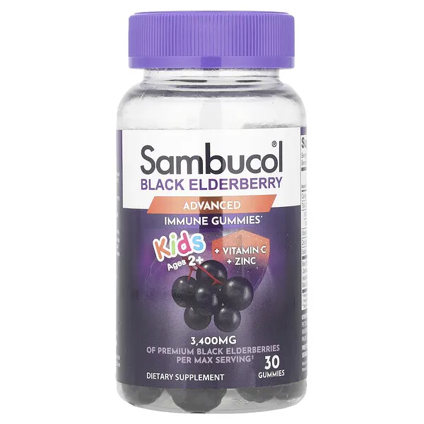 Sambucol Kids Black Elderberry Gummies + Vitamin C + Zinc, Ages 2+, 30 Gummies