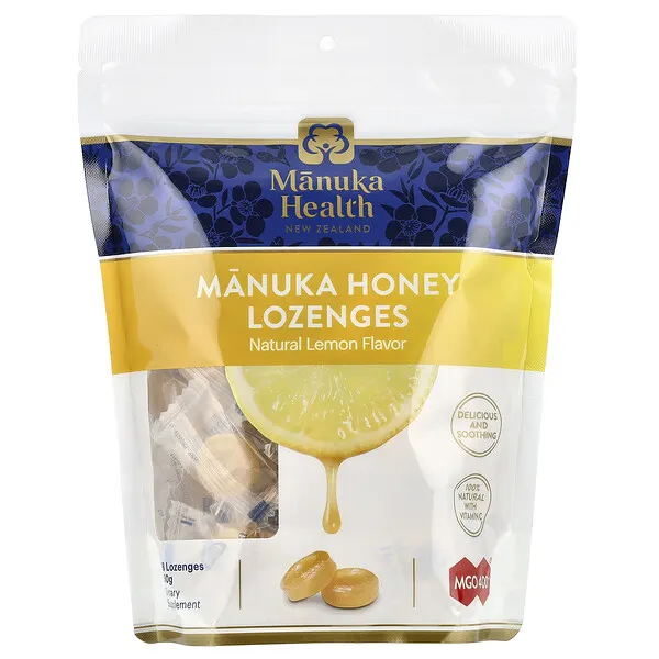 Manuka Health Manuka Honey Lozenges, Natural Lemon, MGO 400+, 58 Lozenges