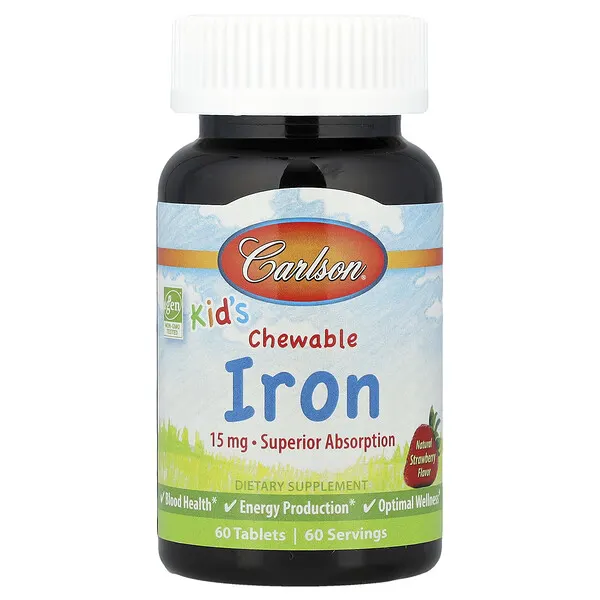 Carlson Kid's, Chewable Iron, Natural Strawberry, 15 mg, 60 Tablets