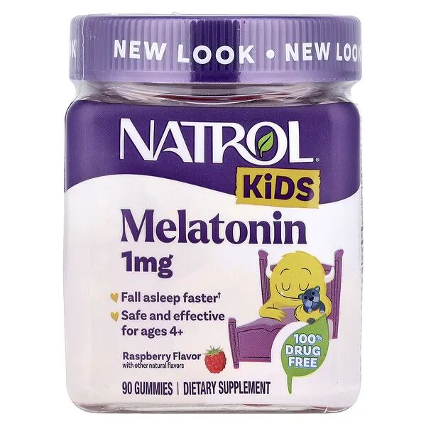 Natrol Kids, Melatonin Gummies, Ages 4+, Raspberry, 1 mg, 90 Gummies