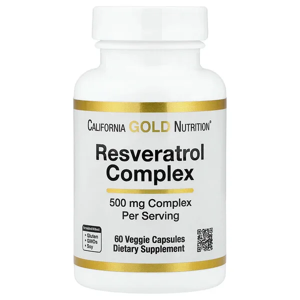 California Gold Nutrition Resveratrol Complex with Grape Seed Extract, Red Wine Extract, and trans-Resveratrol, 60 Veggie Capsules