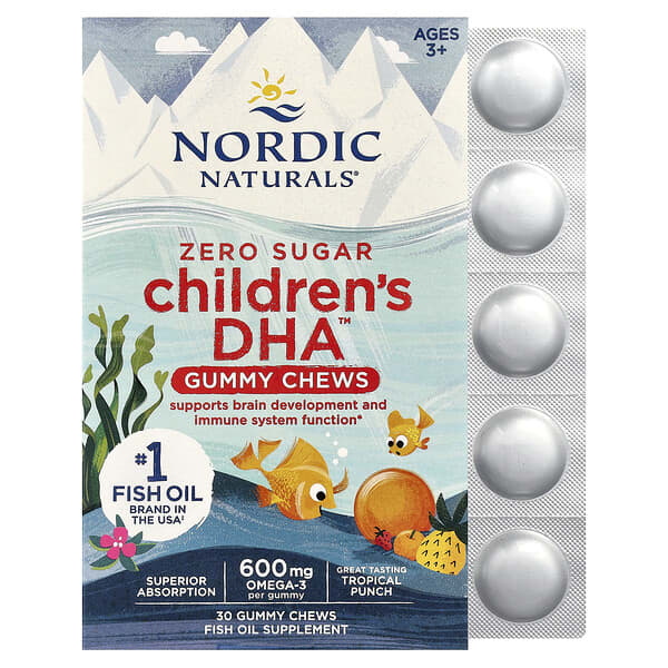 Nordic Naturals Children's DHA™ Gummy Chews, Ages 3+, Tropical Punch, 30 Gummies (355 mg per gummy)