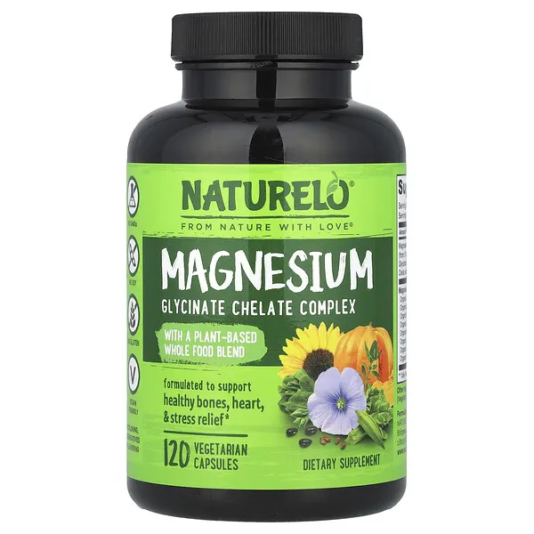NATURELO Magnesium Glycinate Chelate Complex, 120 Vegetarian Capsules