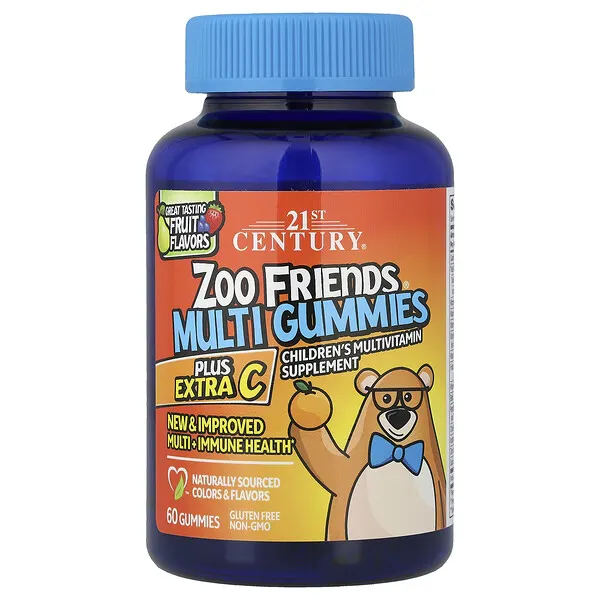 21st Century Zoo Friends® Multi Gummies, Plus Extra C, Great Tasting Fruit, 60 Gummies